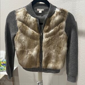 Crew Cuts faux fur lined zip up sweater - size 8